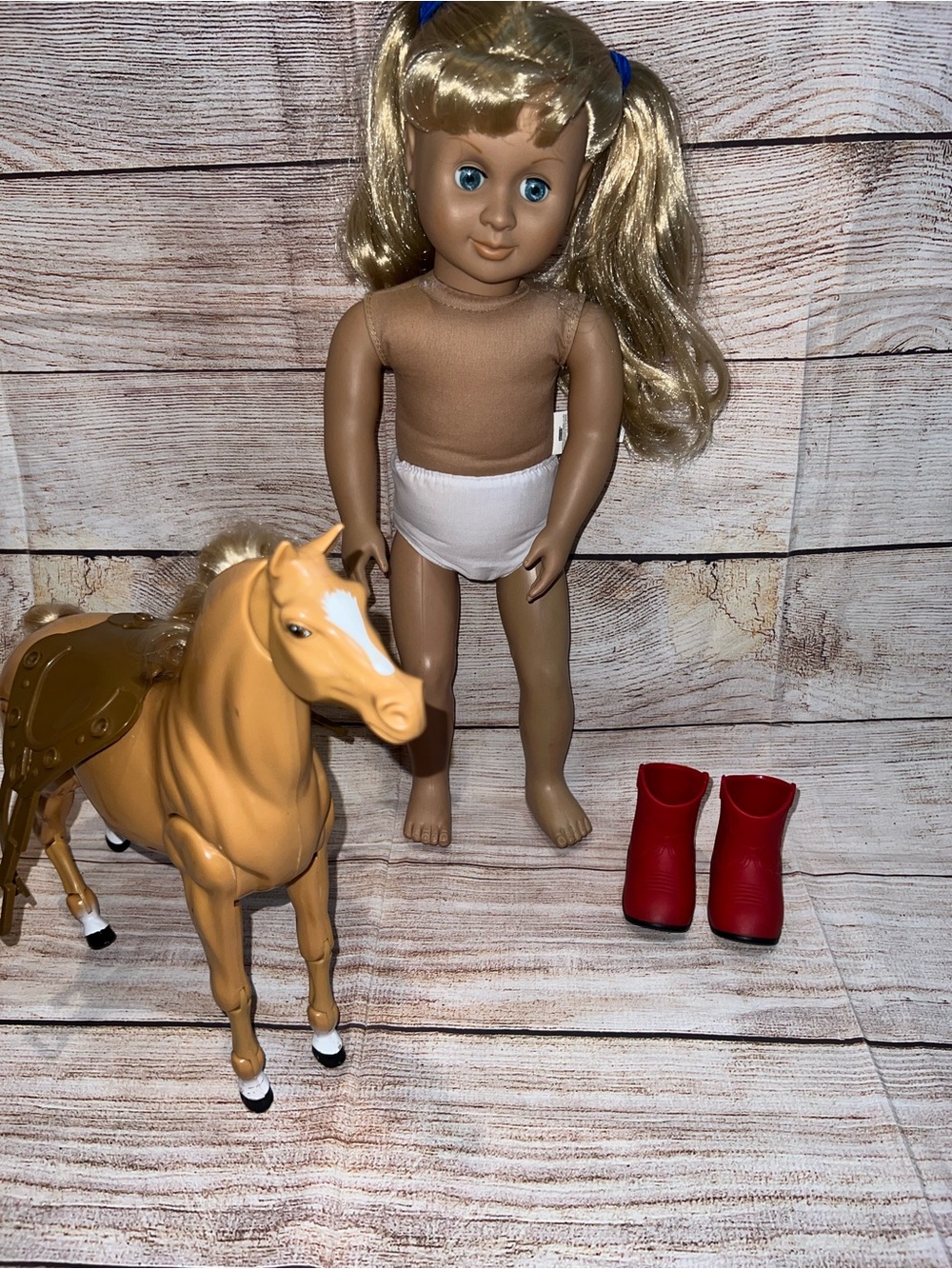 Vintage 1998 Battat Our Generation Blonde Doll & Horse Set with Red Boots